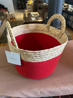 Hallmark Red and Natural Seagrass Storage Basket with Handles